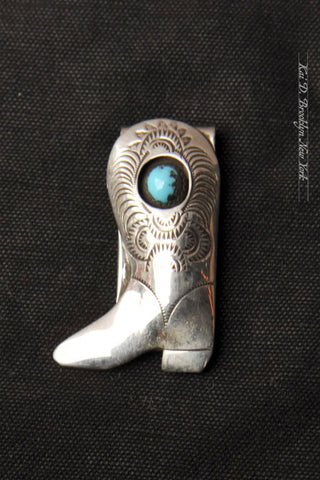 Vintage money clip - Turquoise Boot - Sterling Silver