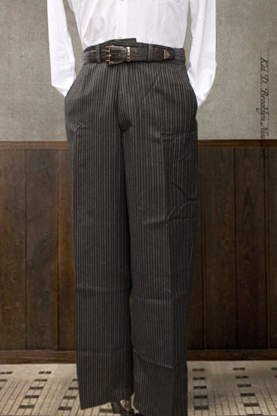 Bootlegger Loose Fit High Waisted Wool Pants - British Striped Wool - motorc34, 36