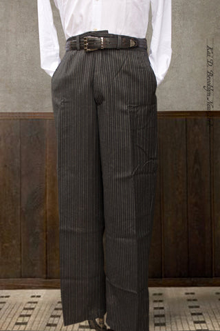 Bootlegger Loose Fit High Waisted Wool Pants - British Striped Wool - motorc34, 36