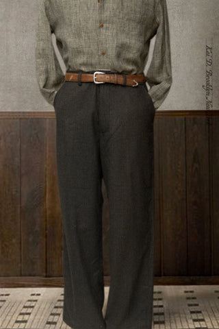 Bootlegger Loose Fit High Waisted Wool Pants - Charcoal Flannel - 30, 32, 34