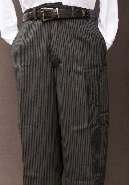 Bootlegger Loose Fit High Waisted Wool Pants - British Striped Wool - motorc34, 36