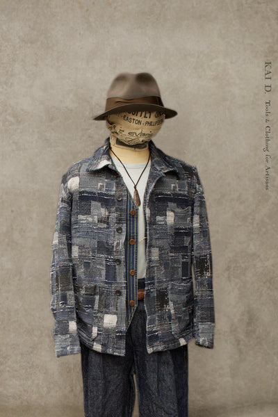 Novel Stitched Boro Chore Jacket - 44 (XXS), 46 (XS), 48 (S), 50 (M) - Cropped Length and Shorter Sleeve Length.   (NO RETURN)