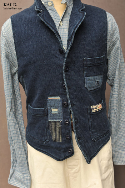 Hand Patched Boro Vest - Deep indigo - S