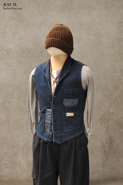 Hand Patched Boro Vest - Deep indigo - S