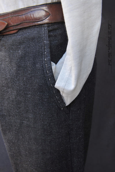 Cotton Tweed Boro Trousers - Grey Blue - 31