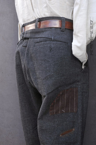 Cotton Tweed Boro Trousers - Grey Blue - 31