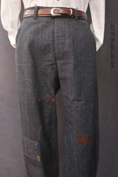 Cotton Tweed Boro Trousers - Grey Blue - 31