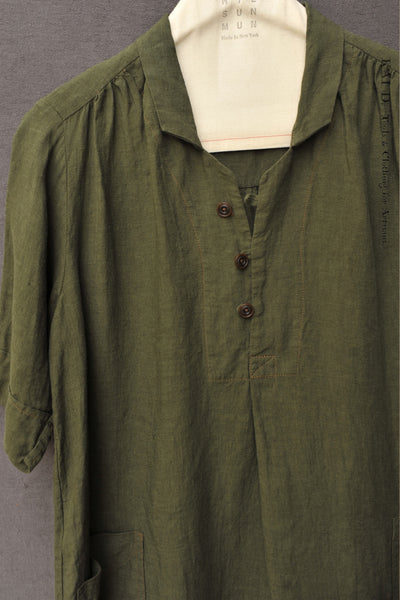 Irina Dress - Japanese Linen - Botanical Green - S