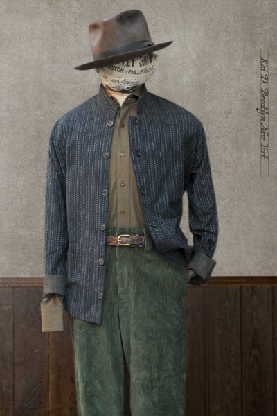 O'Hara Shirt - Teal Green Sashiko Cotton 2 - M, L