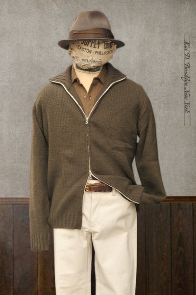 Soft Boucle Wool Cardigan - Khaki -  M, L