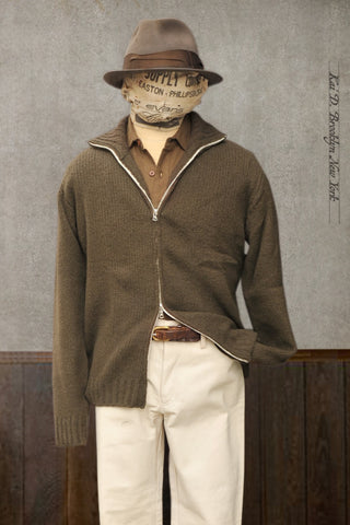 Soft Boucle Wool Cardigan - Khaki -  M, L