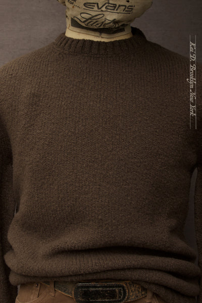 Soft Boucle Wool Crew Neck Sweater - Bark Brown -  M, L, XL (NO RETURN)