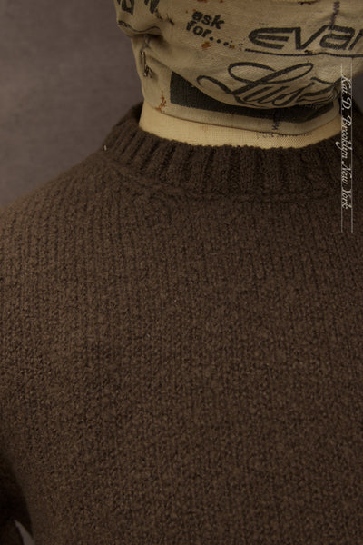 Soft Boucle Wool Crew Neck Sweater - Bark Brown -  M, L, XL (NO RETURN)
