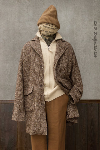 Brick Lane Raglan Coat - Chunky Herringbone - L