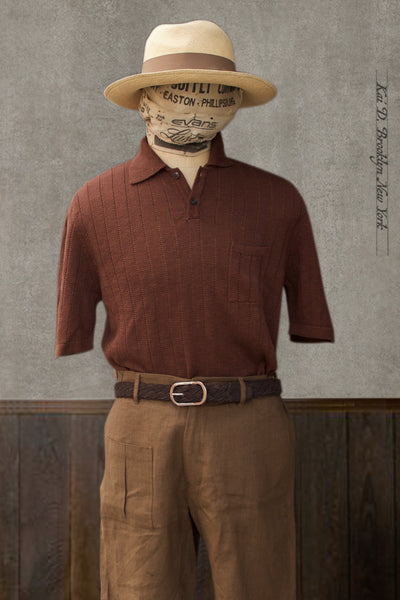 Perforated Stitch Linen Polo - Cinnamon - XL