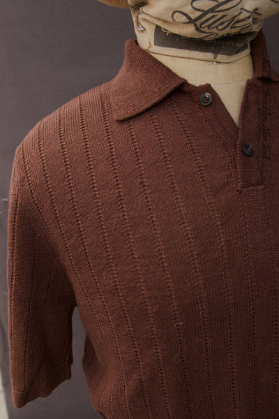 Perforated Stitch Linen Polo - Cinnamon - XL