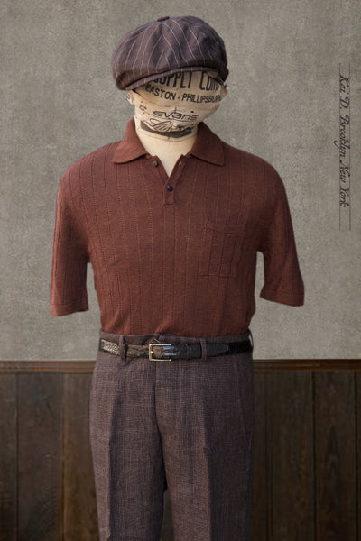 Perforated Stitch Linen Polo - Cinnamon - XL