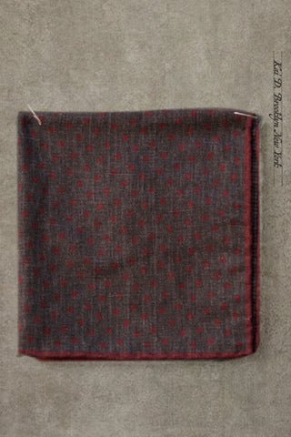 Wool Cotton Reversible Pocket Square - Charcoal/Maroon
