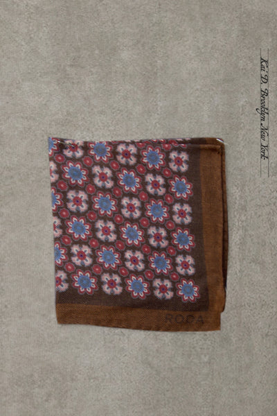 Light Wool Pocket Square - Brown/Red/Blue Geometric Floral