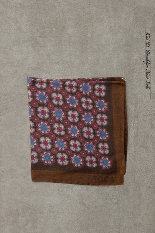 Light Wool Pocket Square - Brown/Red/Blue Geometric Floral