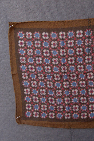 Light Wool Pocket Square - Brown/Red/Blue Geometric Floral