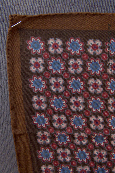 Light Wool Pocket Square - Brown/Red/Blue Geometric Floral
