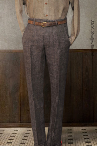 Borough Pants - Brown Linen Houndstooth - 32