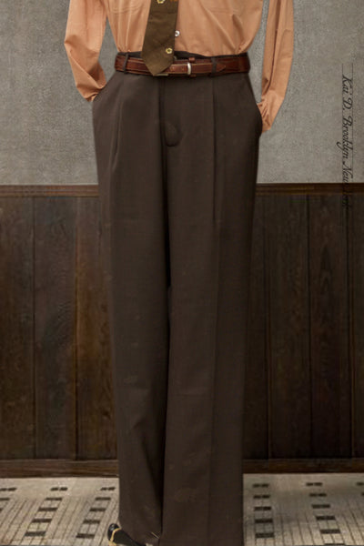 One Pleat Trousers - Super 130s Wool - Bark - 48, 50, 52 (NO RETURN)
