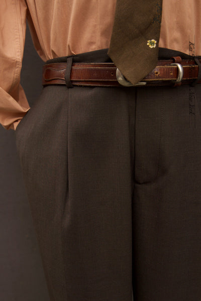 One Pleat Trousers - Super 130s Wool - Bark - 52 (NO RETURN)