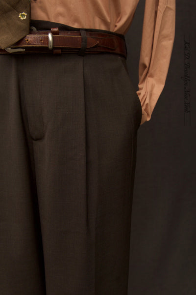 One Pleat Trousers - Super 130s Wool - Bark - 52 (NO RETURN)