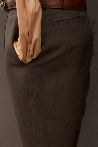 One Pleat Trousers - Super 130s Wool - Bark - 52 (NO RETURN)