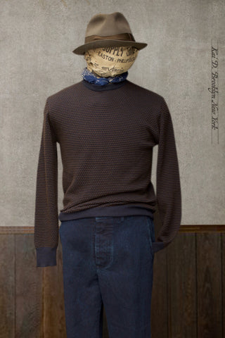 Pebble Stitch Crew Neck Sweater - Blue / Brown - 3, 4, 5, 6