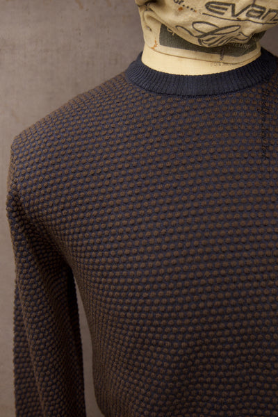 Pebble Stitch Crew Neck Sweater - Blue / Brown - 3, 4, 5, 6