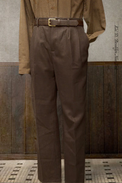 Double Pleat Trousers - Deep Brown - 34