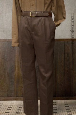 Double Pleat Trousers - Deep Brown - 34