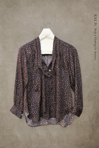 Agnes Shirt - Pure Silk - Brown Mini Floral  - S (Copy)