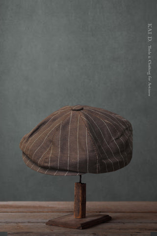 Peaky Hat - Brown Linen Stripe  - M, L, XL