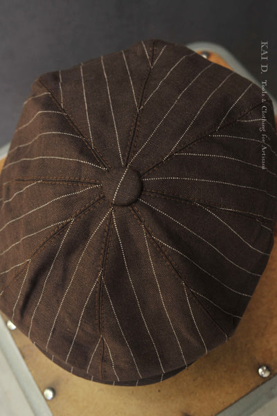 Peaky Hat - Brown Linen Stripe  - M, L, XL