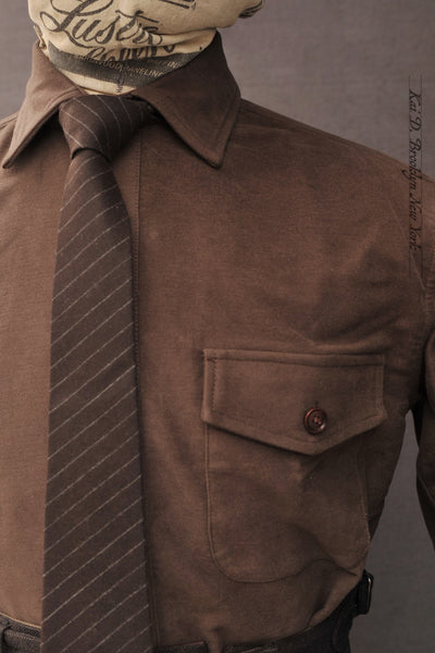 Cassady Shirt - Lux Touch Sueded Cotton  - Brown - S, M, L, XL, XXL