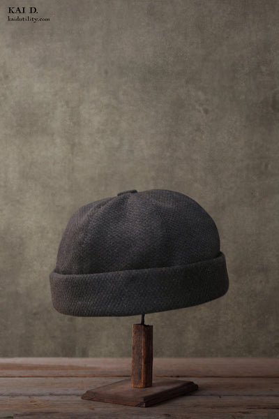 Watch Cap - Dark Brown Texture Wool - M, L