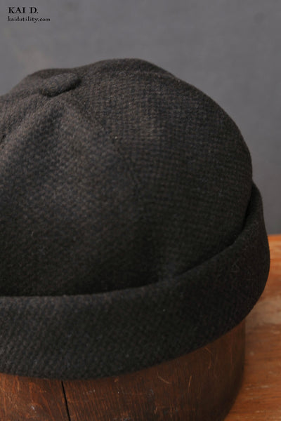 Watch Cap - Dark Brown Texture Wool - M, L