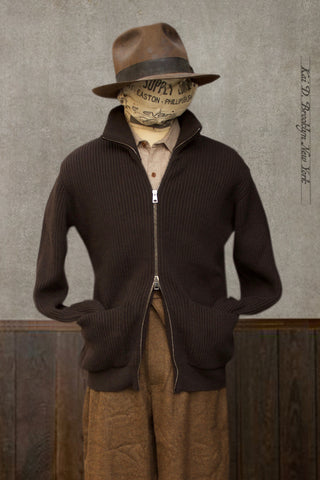Full Zip Sweater Jacket - Dark Brown - 4(M), 5(L), 6(XL)