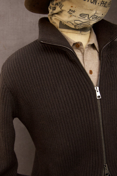 Full Zip Sweater Jacket - Dark Brown - 4(M), 5(L), 6(XL)