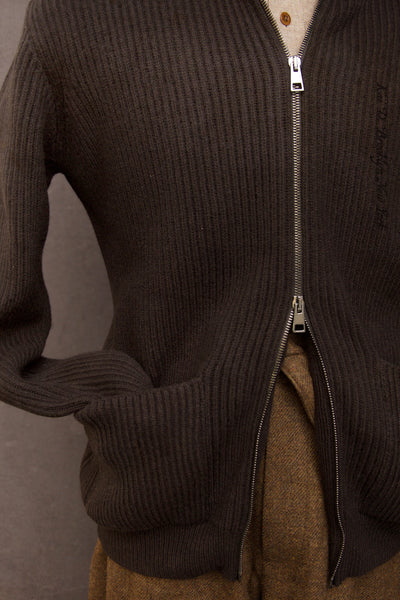 Full Zip Sweater Jacket - Dark Brown - 4(M), 5(L), 6(XL)