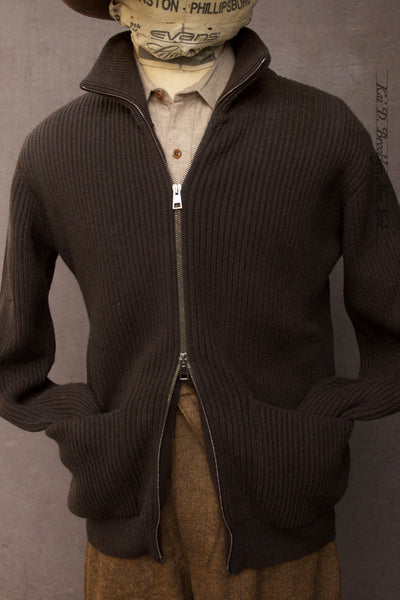 Full Zip Sweater Jacket - Dark Brown - 4(M), 5(L), 6(XL)