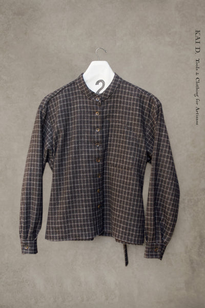 Edith Belted Shirt - Pure Wool - Brown Windowpane - S, M, L
