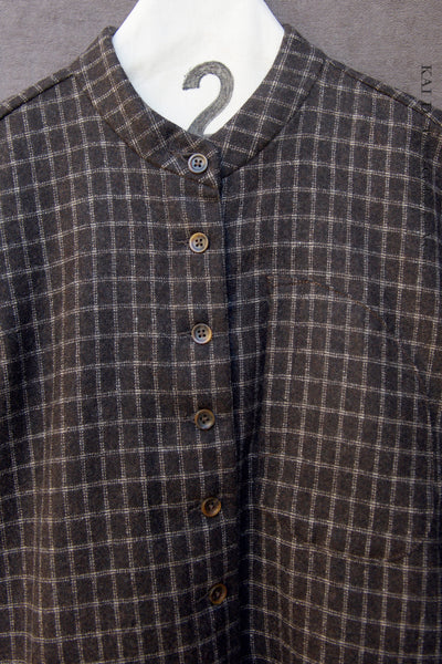 Edith Belted Shirt - Pure Wool - Brown Windowpane - S, M, L