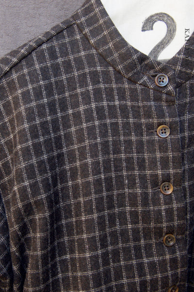 Edith Belted Shirt - Pure Wool - Brown Windowpane - S, M, L