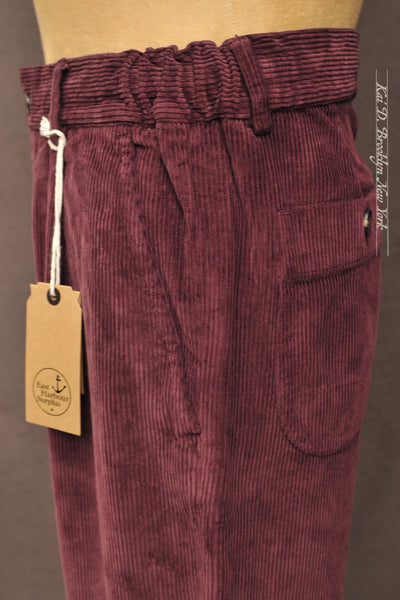 Oxnard One Pleat Pants - Burgundy Corduroy - 48, 50, 52