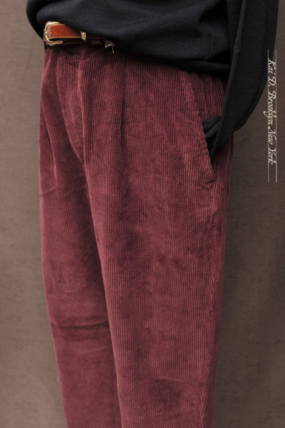 Oxnard One Pleat Pants - Burgundy Corduroy - 48, 50, 52